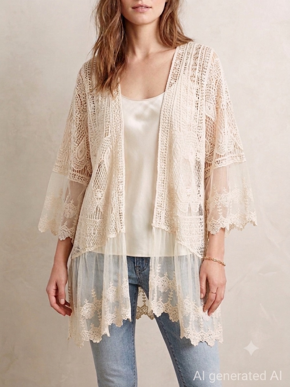 Crochet Lace Boho Vest in Cream